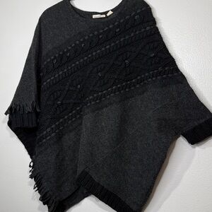 Anthropologie Sleeping On Snow Poncho Sweater XS S Black Cable Knit Wool Alpaca